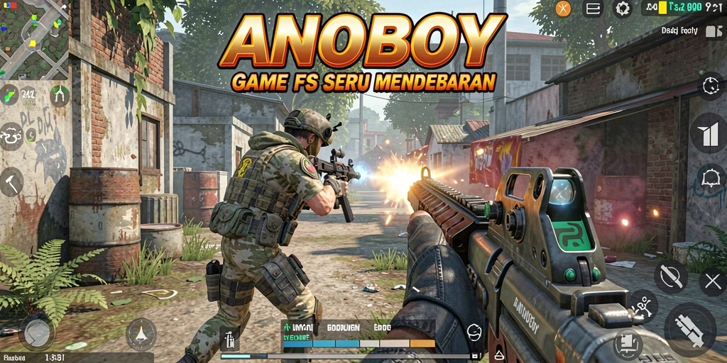 Screenshot gameplay ANOBOY menampilkan aksi mendebarkan dalam permainan FPS.