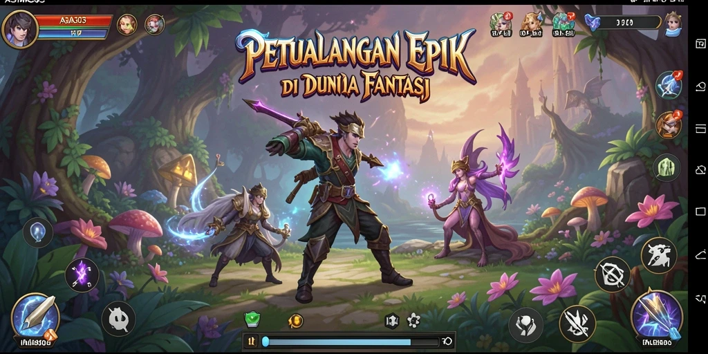 Screenshot gameplay ASIA303 menunjukkan pertarungan epik dan karakter yang menakjubkan.