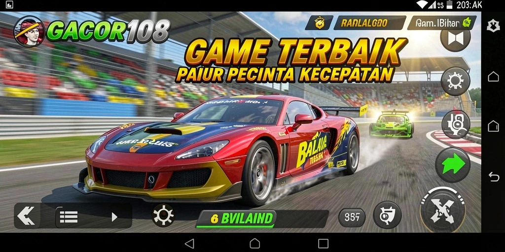 Screenshot utama menampilkan momen balap mendebarkan di GACOR108.