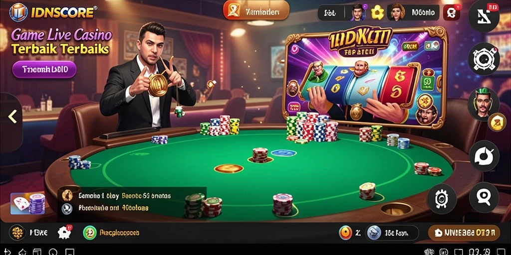 Screenshot gameplay IDNSCORE yang menampilkan suasana kasino langsung.