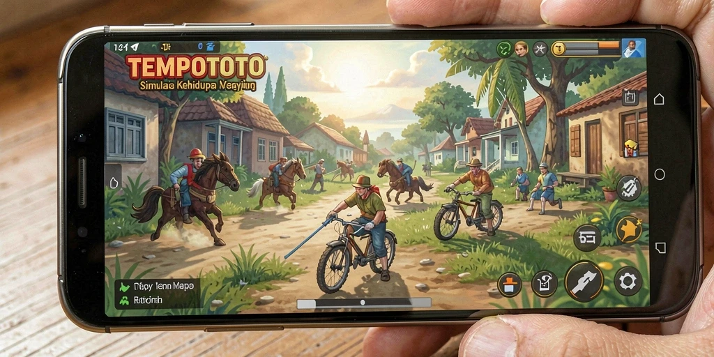 Screenshot permainan TEMPOTOTO menampilkan kehidupan simulasi yang realistis.
